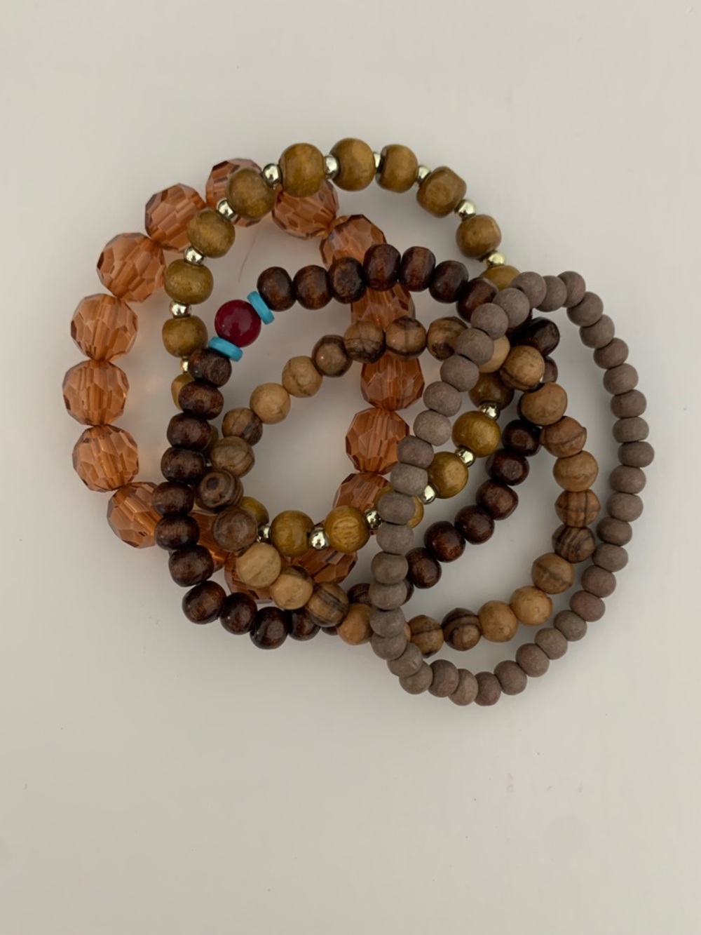 Neutral Brown and Amber Beaded Bracelet Stack